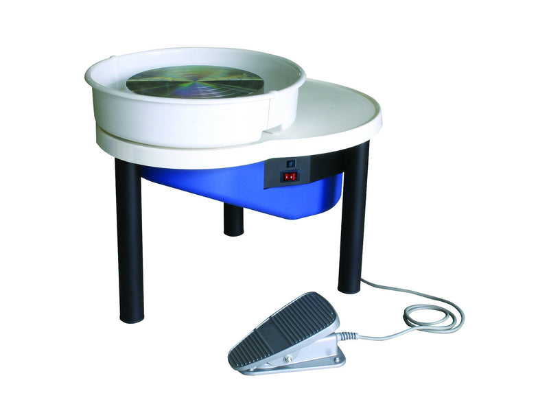 Designed with the potter in mind, Shimpo RK-55 is a belt-driven lightweight wheel. The wheel has a remote pedal, two-piece splash pan, workspace, 100-watt reversible motor, an automatic belt-tensioning system.